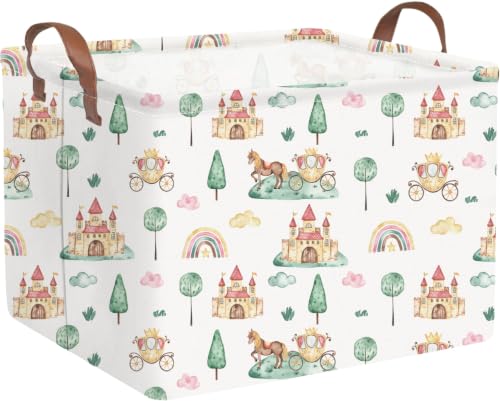 Image of Rectangular Princess Baskets,Storage Bins with Handles for Princess Room Decor,Book Storage Bin,Shelf Basket(Carriage)