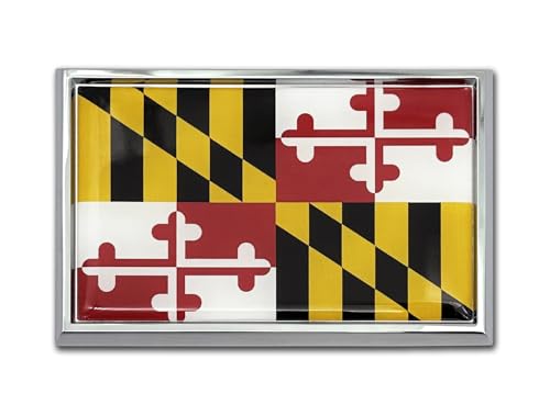 Image of Elektroplate Premium Maryland MD State Flag All Metal Chrome Emblem for Cars, Trucks, and All Auto | Universal Fit at 2.5 inch x 3.8 inch | Weatherproof