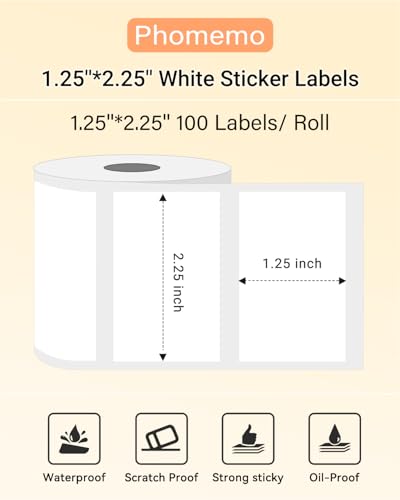 Image of Phomemo Thermal Label Printer with Ethernet & Bluetooth Connectivity with 2.25 inchx1.25 inch White Thermal Labels 1000 Sheets,Compatible with iPhone, Android, Shopify, Amazon, USPS