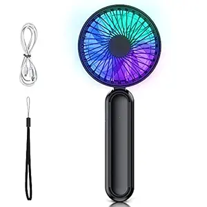 VersionTECH. Portable HandHeld Fan, Personal USB Hand Fans with RGB Color Light, 5 Speed Foldable Table Fan with Rechargeable Battery Operated for Travel Office Room