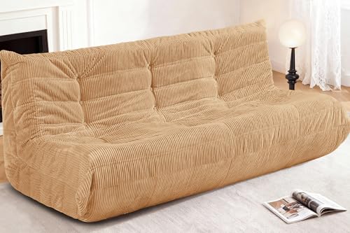 Image of Bean Bag Chair,Giant Beanbag Chairs for Adults,Comfy Large Fireside Chair Lazy Sofa,Corduroy Bean Bag Lounger with Memory Foam Filled,Floor Sofa Couch for Home,Living Room (Khaki, 3-Seater)