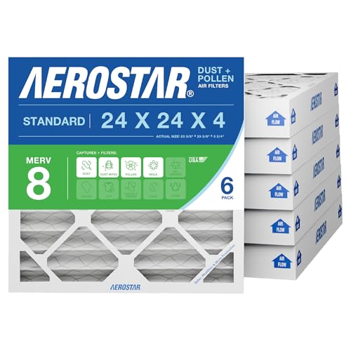 Aerostar 24x24x4 MERV 8 - 6 Count - High Efficiency Pleated HVAC Furnace & Air Conditioner Filters - Removes Dust Lint Mold & Allergy-Causing Pollen