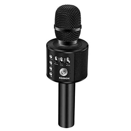 BONAOK Micrófono Inalámbrico de Karaoke Bluetooth, 3-en-1 Portátil Karaoke Portátil Mic Regalo de Cumpleaños Equipo de Altavoces para Ffiestas en el Hogar para iPhone/Android/iPad Smartphone (Negro)