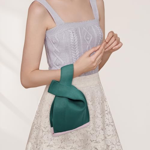 Image of Small Crochet Knit Tote Wrist Bag, Portable Knot Sleeve Handle Bag Cute Wristlet Pouch Purse for Women