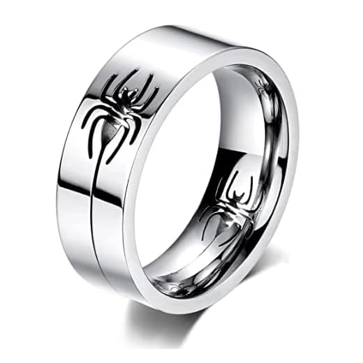 KAZITSAN 8mm Stainless Steel Ring for Men Women High Polish Hollow Spider Pattern Plain Band Knuckle Stacking Ring Jewelry for Women Men Comfort Fit Size 8
