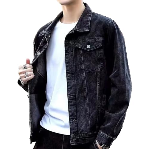 Maiyifu-GJ Men's Ripped Distressed Slim Fit Denim Jacket Fashion Vintage Biker Jean Jackets Cotton Lightweight Trucker Coat (Black-9,Large)