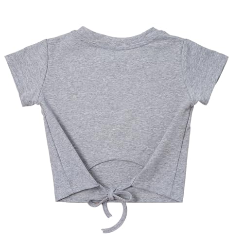 JEYPINMI Cute Crop Top for Kids Girls Summer T-Shirt Round Neck Shirts Bowknot Printed Basic Tees3
