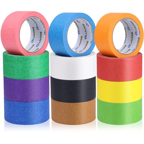 Image of Oleitodh 12 Rolls Colored Masking Tape Painters Tape 2 Inch x 360 Yards, Rainbow Colors Bulk Colorful Paper Marking Tape for Arts Crafts Labeling DIY Office Home Supplies