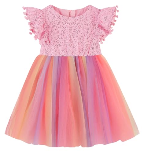 Image of Toddler Girls Lace Tulle Dress Baby Girl Elegant Flutter Sleeve Party Princess Dresses