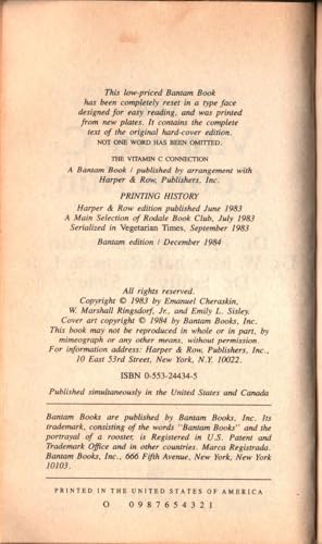 The Vitamin C Connection 0553244345 Book Cover