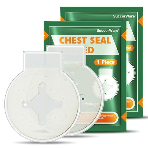 SuccorWare 2 Pack Chest Seal with 4-Vent Channels Emergency Adhesive Trauma Dressing for Open Chest Injury First Aid Kit