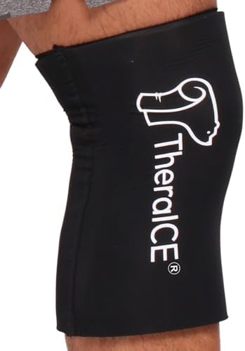 TheraICE Elbow & Knee Ice Pack for Injuries Compression Sleeve, Reusable Gel Cold Pack for Knee, Elbow, Ankle, Calf - Flexible Cold Wrap Recovery for Meniscus, ACL, MCL, Pain Relief (M) Black