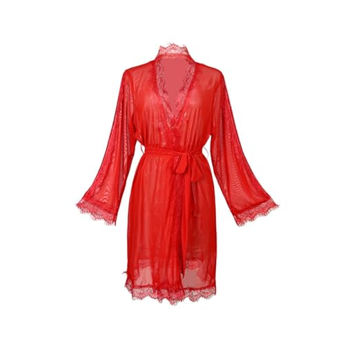 Robe de pyjama transparente voile femme lingerie unie liens noués nuit