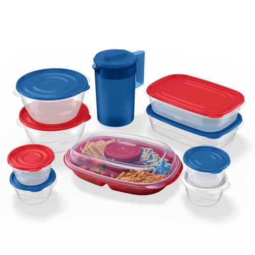 Image of Rubbermaid TakeAlongs Special-Edition Americana 22-Piece Set of Food Storage Containers with Lids, Including Party Platter and Pitcher, QuikClik Seal, BPA-Free
