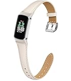 EverAct Slim Leather Band Compatible with Fitbit Charge 6/Fitbit Charge 5 Watch Band,Soft Genuine Leather Adjustable Sport Straps for Women Men