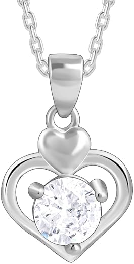 GIVA 925 Silver Zircon Dual Heart Pendant with Link Chain| Necklace to Gift Women &amp; Girls | With Certificate of Authentici...