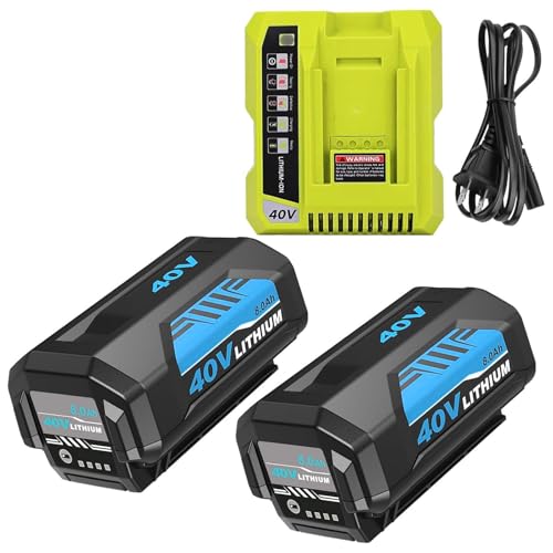 2Packs Replacement for Ryobi 40V Battery 8.0Ah and OP401 Charger Kit, Compatible with Ryobi 40Volt Lithium ion Battery OP40261 OP40601 OP40602 OP40404 OP4050A Tools(Blue)