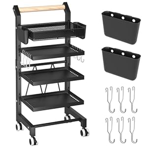 Esthetician Cart with Wheels Salon Tray Cart Salon Rolling Trolley, Hair Styling Salon Trolley Cart, Rolling Storage Cart Utility Cart with Extra Hanging Cups and Hook Handles Lockable Wheels