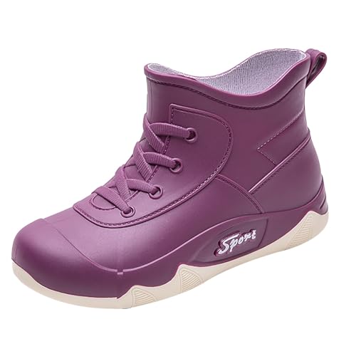 Chaussures de pluie unisexes à lacets en caoutchouc - Bottines courtes imperméables à enfiler - Antidérapantes - Confortables - Bottes de pluie tendance pour l'extérieur et la randonnée, lilas, 38 EU