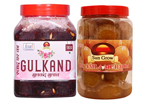 Sun Grow Food (Combo Pack Of 2KG) Home Made Organic Gulkand Gulab ||Traditional Marwadi Rajasthani Flavor, Tasty || – 1kg–&– (DRY) (For Those WHO Care’S Health First) The Real Taste of Maa Ka Hath Ka Swad Organic DRY Amla Murabba 1kg