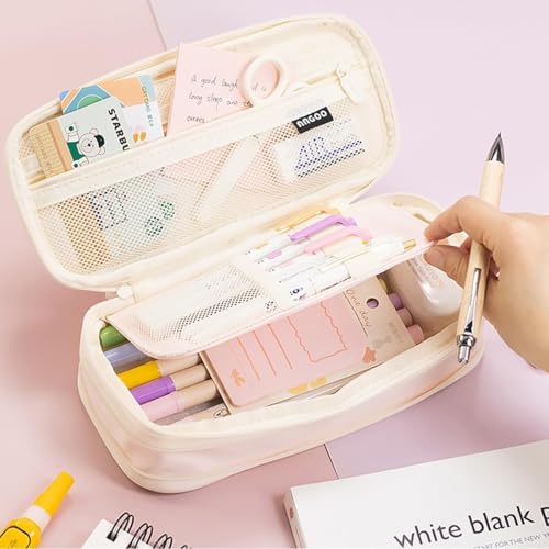 Image of Big Capacity Pencil Cases with Compartments Pencil Pouch Aesthetic for Kids Teen Students, Expendable Stationery Organizer Pen Bag for College School Office