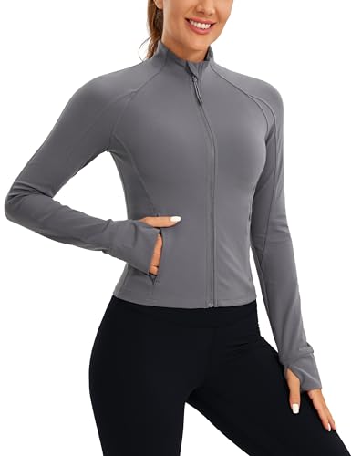 Image of CRZ YOGA Butterluxe Jackets Waist Length | Extremely Soft, Athletic, Slim Fit, Full Zip, Side Pockets, Thumb Holes, for Women