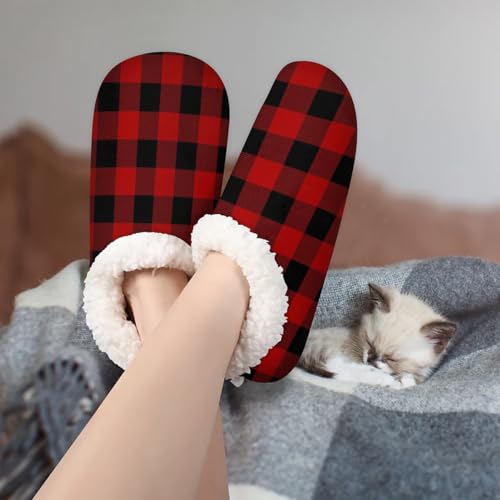 Buffalo Plaid Women's Slippers Socks Cozy Fuzzy Sherpa House Shoes Winter House Bedroom Slippers Red and Black Buffalo Checkered3