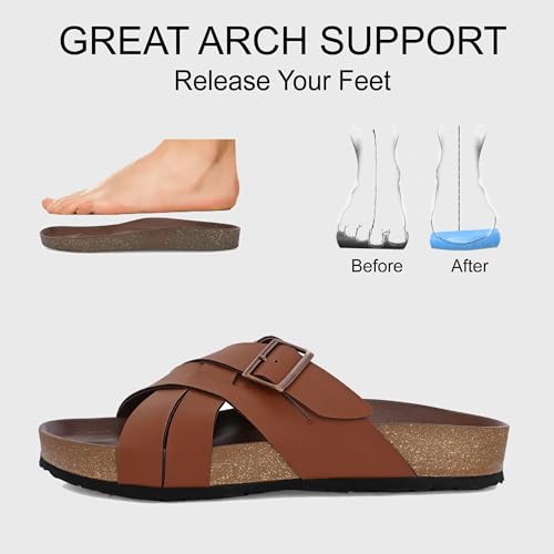 Image of Centrino Mens Cushion Sliders /Slippers|Berkin-Style Slip-On Sandals | Open Toe Design | Soft PU Footbed | Lightweight & Comfortable | Arch Support | On-Grip Sole | Casual Outdoor Wear (6868)