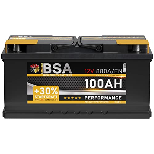BSA Autobatterie 12v 100Ah 880A/EN +30% mehr Startkraft Starterbatterie Batterie ersetzt 85Ah 88Ah 90Ah 92Ah 95Ah