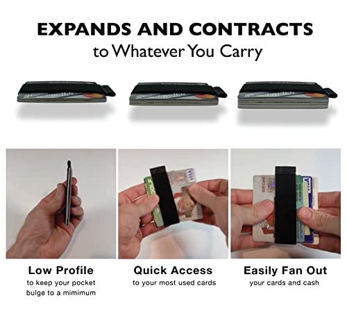Quick Draw Minimalist Wallet for Men & Women, Elastic Band Minimal Credit Card Holder with Leather Tab, Business Card Holder, Money Clip Alternative (Black) (Black)2