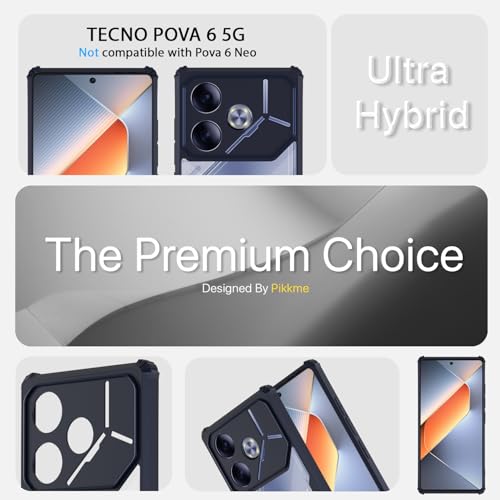 Image of Pikkme Crystal Clear Transparent Back | Ultra Hyrbid | Full Camera Protection | Raised Edge | Bumper Back Case for Tecno Pova 6 (Blue)