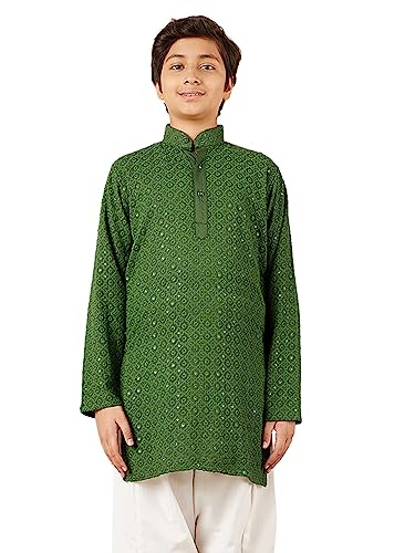 Image of AJ DEZINES Chikankari Kurta For Boys- Ethnic Wear | Embroidery Chikankari Sequined | Traditional & Festive Outfit | Cotton Stylish Boys Kurta | Perfect For Wedding & Family Function