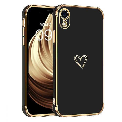 GUAGUA for iPhone XR Case Luxury Electroplate Edge Bumper Case iPhone XR Case Cute Heart Pattern Cover for Women Girls with Camera Protection & 4 Corners Shockproof Protection Phone Case 6.1" Black