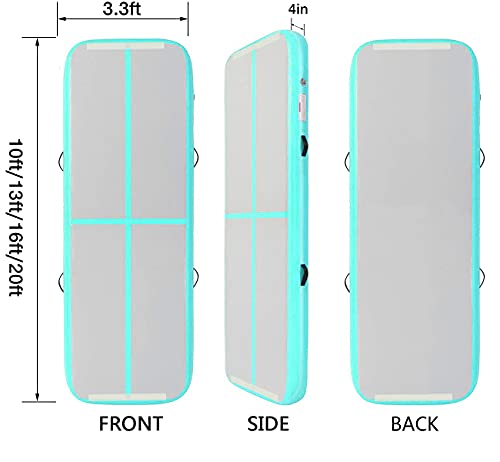 EDOSTORY Inflatable Air Gymnastics Mat 10ft/13ft/16ft/20ft Training Mats 4 inches thick Gymnastics Tracks for Home/Training/Cheerleading/Yoga/Water Sports with 600W Electric Pump Acid Blue 13ft - Thumbnail 2