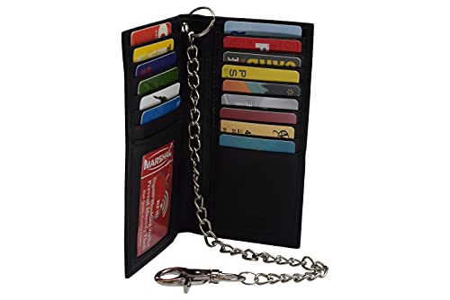 MARSHAL RFID Blocking Chain Wallets for Men Biker Long Bifold Genuine Leather Wallet with Chain (Black with Chain)4