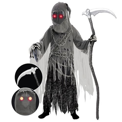 Disfraz Infantil Unisex Grim Reaper Ojos Rojos Luminosos miniatura 2