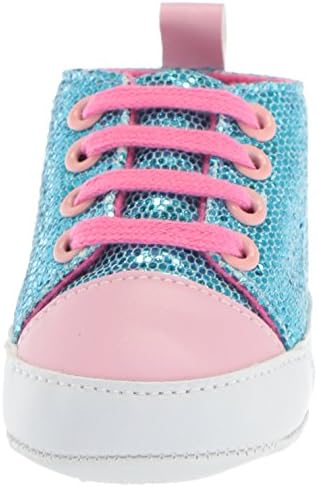 Luvable Friends Baby-Girl's Sparkly Sneaker Crib Shoe, Blue/Pink, 0-6 Months | Image 1