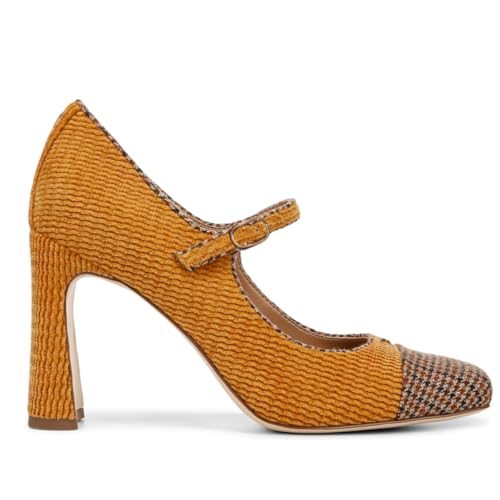 SHODENSE Women Chunky High Heel Mary Jane Pumps Shoes Square Closed Toe Ankle Strap Dress Sandals Two-Toned 3 Inch Block Heels Mary Janes Buckle Cap Toe Office Work Shoes Wedding Party Retro 4-11 M US2