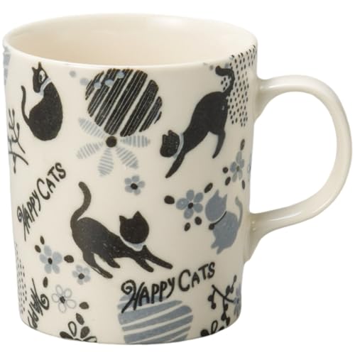 エールネット(Ale-net) マグカップ mug 7.8×9cm 300cc ハッピーキャット軽量 マグ グレー 磁器 食洗機使用可 電子レンジ使用可 美濃焼 日本製
