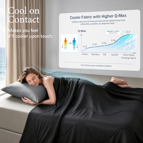 Image of Cooling Comforter for Hot Sleepers, Twin 68x90, Black | Cooling blanket feel, Q-Max >0.4 cool touch, double-sided cooling, Sorona fill, for night sweats, lightweight & breathable