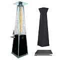 Pyramid Patio Heater, 48,000 BTU Outdoor Heater for Outside, Propane Patio Heater with Side Table, Quartz Glass Tube Heater Gas Patio Heaters for Outdoor Use, Backyard, with Wheel, Dark Black