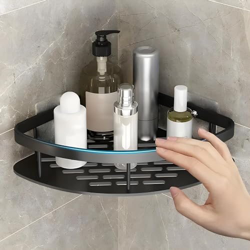 Image of Boniry 2 Pcs Bathroom Accessories Aluminium Heavy Duty Self Adhesive Bathroom Corner Shelf for Wall, Multipurpose Wall Mounted Bathroom Organiser, Washroom Organizer (Black)