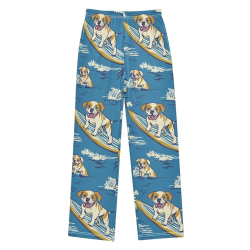ZZXXB Funny Dog Surfing Boys Long Pants Soft Trousers Elastic Waist Kids Lounge Bottoms with Pockets S-XL