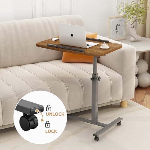 Image of Laptop Table Mobile Adjustable Height Portable Desk Notebook Swivel PC Computer Rolling Desk with Wheels, Laptop Stand for Couch Bedside Hospital Bed Table