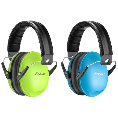 Image of ProCase Noise Cancelling Headphones for Kids Toddler, SNR 27dB Noise Reduction Ear Muffs, Hearing Protection for Monster Jam, Concerts, Fireworks, Shooting, Air Show-2 Pack, Blue & Green