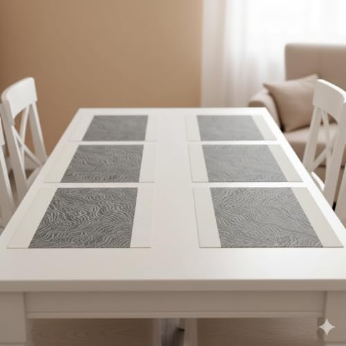 Image of YELONA Placemats Set of 6, Heat-Resistant Woven Vinyl Table Mats, Non-Slip & Washable Dining Tablemats for Kitchen & Dinner Decor, Anchor Grey (45cm x 30cm)