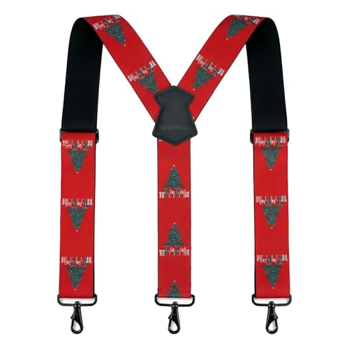 MELOTOUGH Christmas Suspenders 2 Inch Wide Y Back Adjustable Elastic Big and Tall Suspenders with Hooks for Jeans (Christmas Tree)