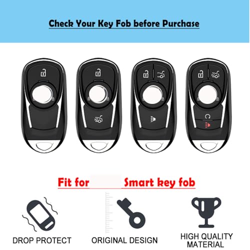 K LAKEY Key Fob Cover,Compatiable with Buick Enclave Lacrosse Verano Encore Regal Envision Cascada GL8 Smart Keyless Entry Key Fob Soft TPU Case Protector Shell Holder with Key Chain Silver