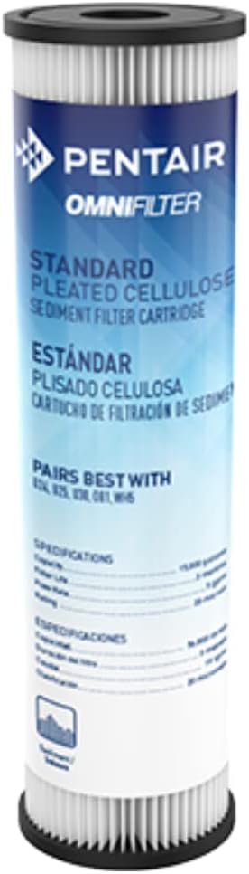 Pentair OMNIFilter RS1 Sediment Water Filter, 10-Inch, Standard Whole House Pleated Cellulose Sediment Replacement Filter Cartridge, 10″ x 2.5″, 20 Micron, Pack of 1