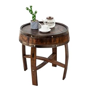 peilouw Farmhouse Whiskey Barrel End Table,Round Wood Barrel Side Table,Rusitc Wine Barrel Bourbon Barrel Coffee Table Handcrafted Oak Barrel Decor Furniture